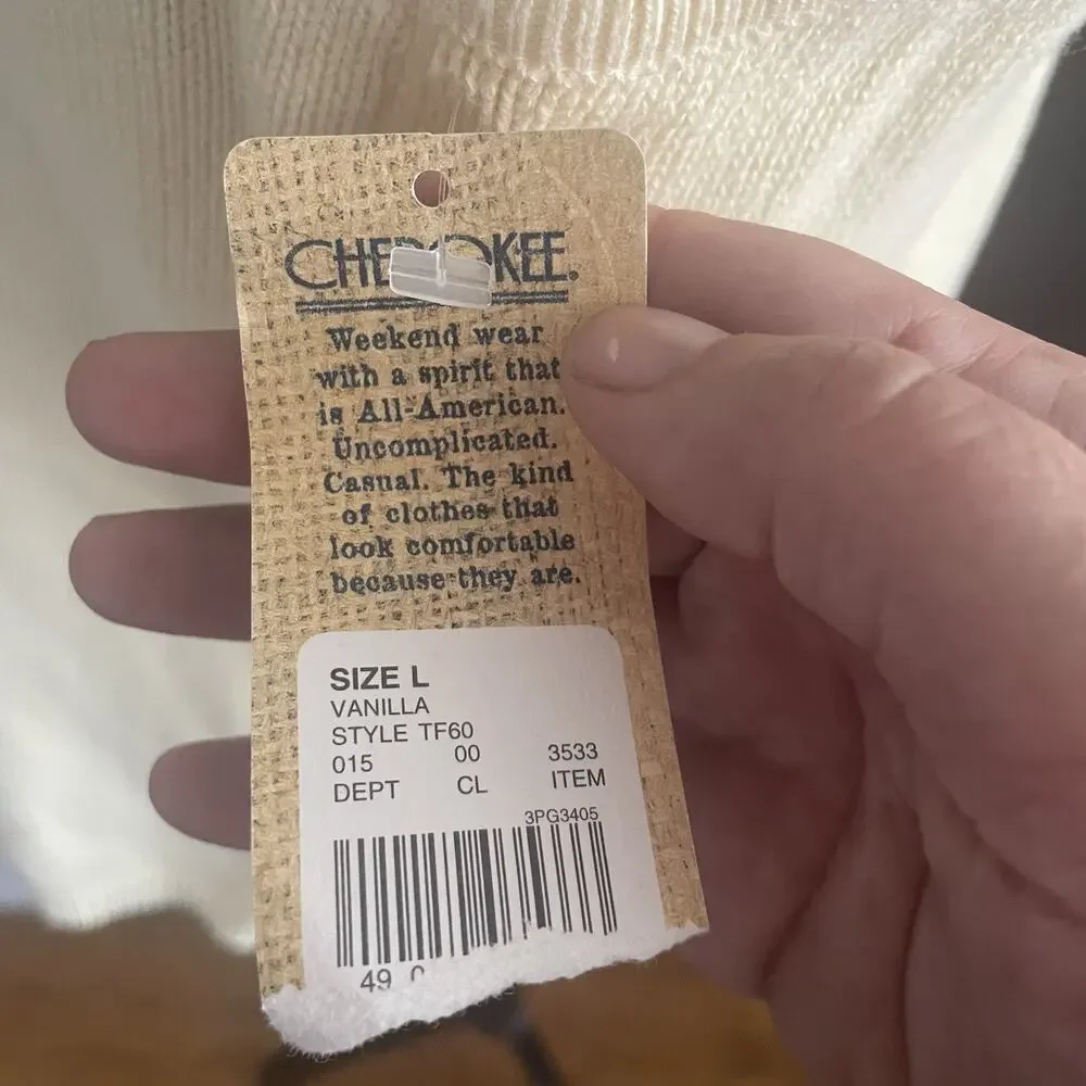 NWT Cherokee Womens Cream Vanilla LARGE Knit Sweater Vest 100% Cotton Vintage - Picture 8 of 15